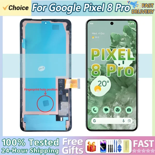 6.7" AMOLED For Google Pixel 8 Pro LCD Display Touch Screen Scanner Assembly For Pixel 8 Pro Screen With Fingerprint Recognition